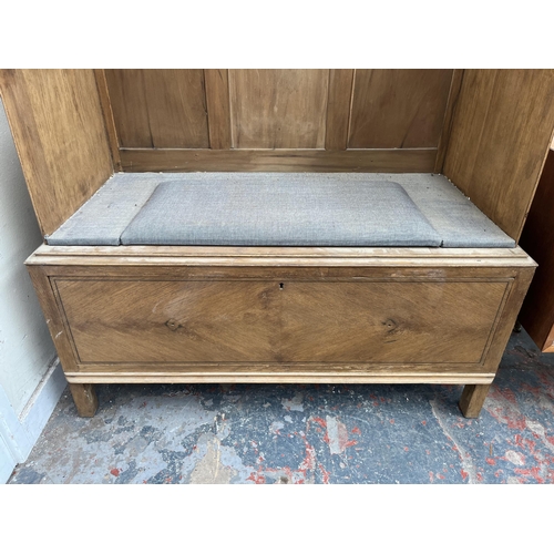 121 - An early 20th century oak and satinwood converted wardrobe hall bench - approx. 197cm high x 108cm w... 