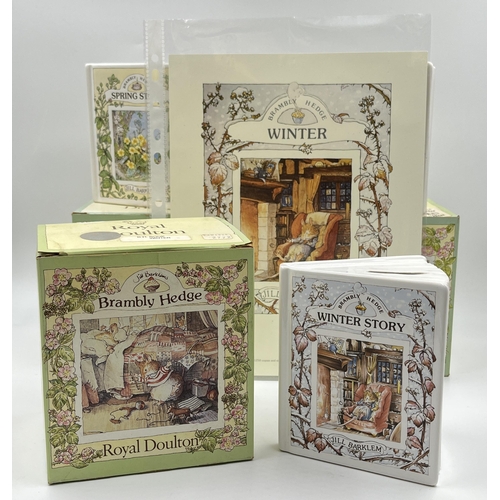 284 - Four boxed Royal Doulton Brambly Hedge Savings Book money boxes and signed limited edition prints to... 