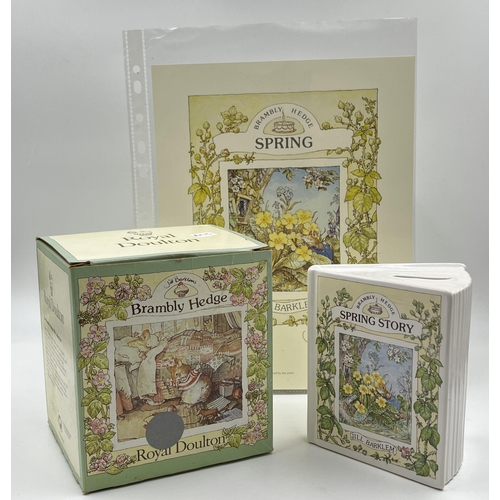 284 - Four boxed Royal Doulton Brambly Hedge Savings Book money boxes and signed limited edition prints to... 