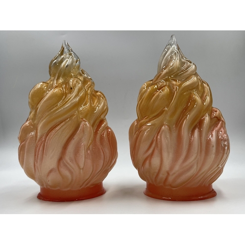 293 - A pair of Art Deco glass flame lamp shades - approx. 19cm high