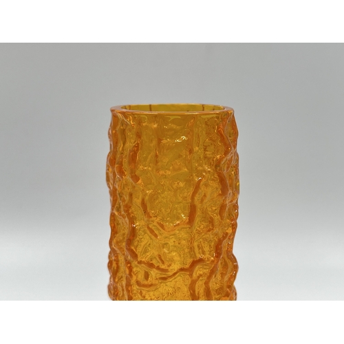 307 - A 1960s Whitefriars small tangerine glass bark vase - approx. 14cm high