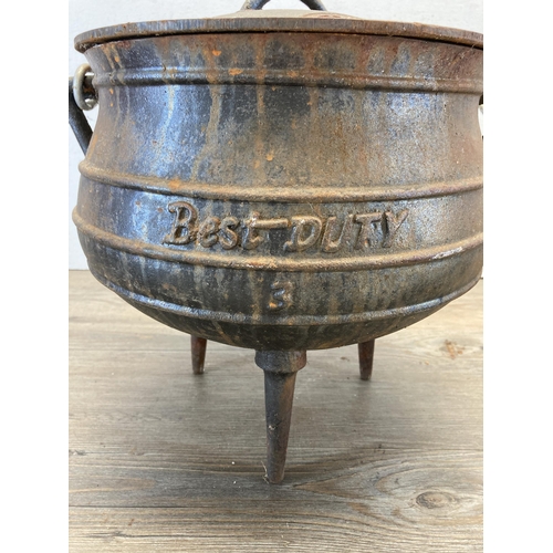 368 - A mid 20th century Best Duty no.3 cast iron cooking pot - approx. 33cm high