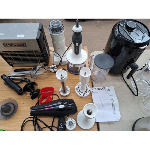 701 - A collection of electrical items to include Kenwood hand blender with attachments, Maestrowave insec... 