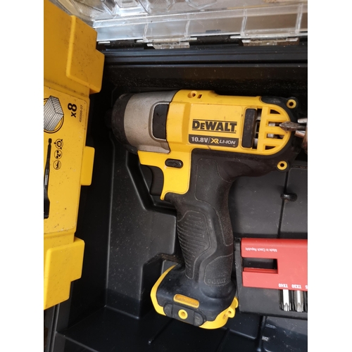 816 - Two cased DeWalt DCZ211S2R 10.8v lithium ion cordless drills together with cased DeWalt DT7943B wood... 