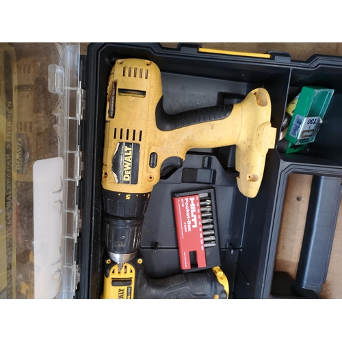 816 - Two cased DeWalt DCZ211S2R 10.8v lithium ion cordless drills together with cased DeWalt DT7943B wood... 