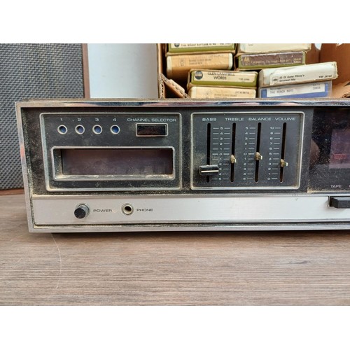 586 - A vintage Japanese Hanimex HRC5010 eight-track tape machine/two band receiver with a pair of matchin... 