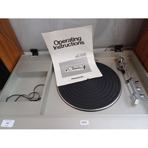 597 - A Panasonic SG-3220 stereo music centre comprising two speed turntable, Dolby cassette deck, three b... 