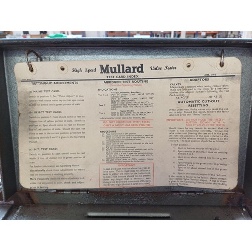 602 - A Mullard Type E.7600 hi-speed valve tester with tin containing test cards, test card index and five... 