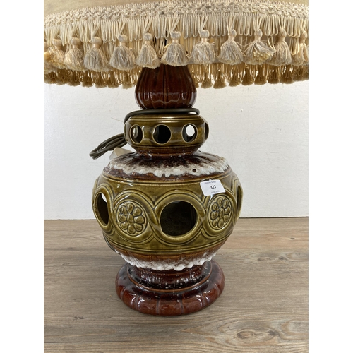 323 - A mid 20th century West German fat lava pottery table lamp - approx. 83cm high including shade