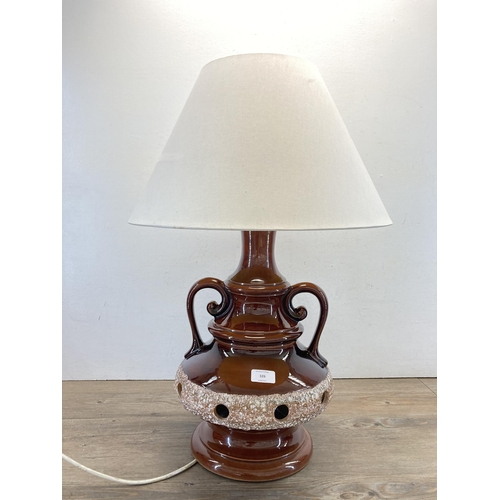 326 - A mid 20th century West German fat lava pottery table lamp - approx. 68cm high