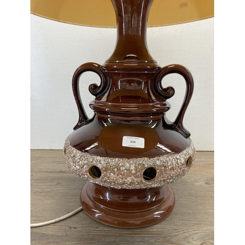 326 - A mid 20th century West German fat lava pottery table lamp - approx. 68cm high