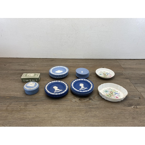 335 - A collection of Wedgwood Jasperware together with Adams Jasperware sugar bowl and two Aynsley Wild T... 