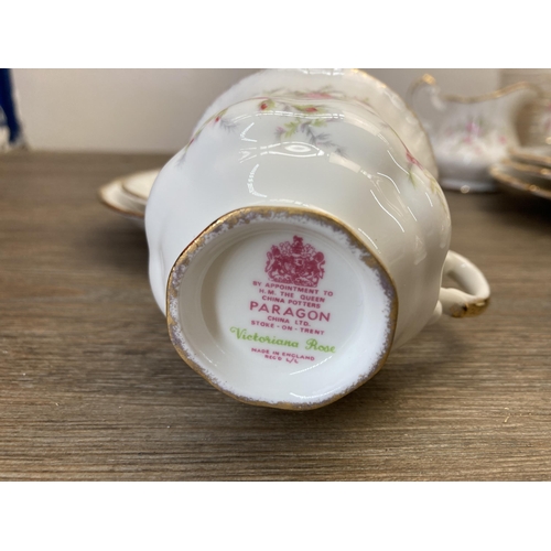 349 - A collection of Paragon Victoriana Rose china to include coffee pot, teacups, saucers, side plates e... 