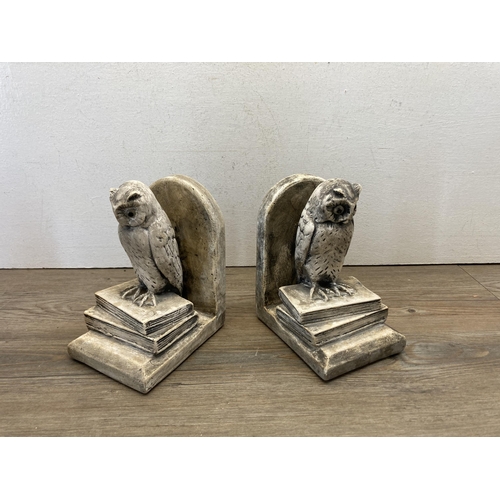 350 - Nine figurines to include two plaster owl bookends, Nao, Border Fine Arts signed A. Wall, Tyche Tosc... 