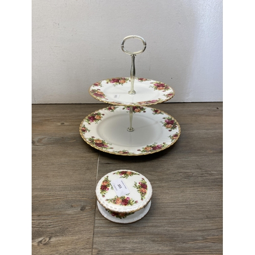 355 - A collection of Royal Albert Old Country Roses bone china to include pair of candlesticks, two tier ... 