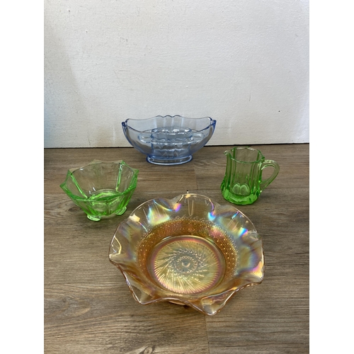 358 - A collection of 20th century glassware to include uranium bowl and jug, Josef Hospodka art glass bow... 