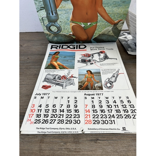 478 - A collection of adult magazines and calendars to include Ridgid two year calendar, JCI Paris etc.