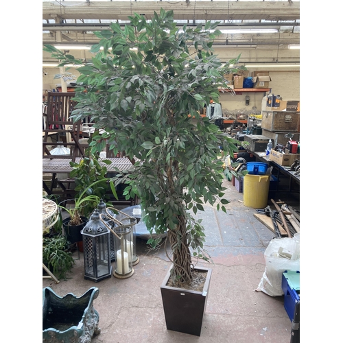 877 - A potted artificial weeping fig tree - approx. 200cm high