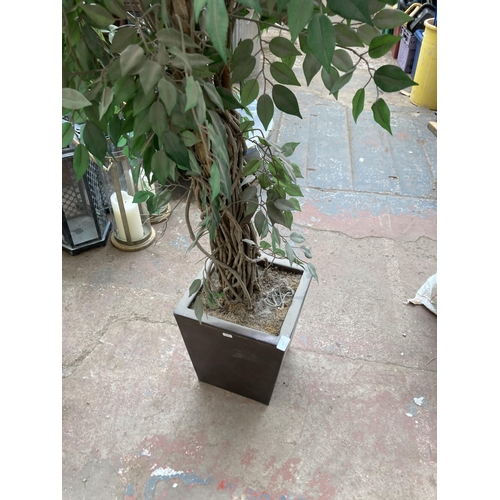 877 - A potted artificial weeping fig tree - approx. 200cm high