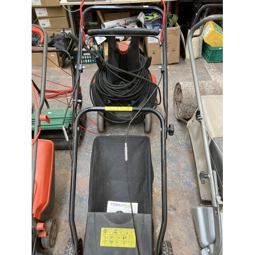 890 - A PowerPlus garden POW63771 98.5cc petrol lawn mower with instruction manual