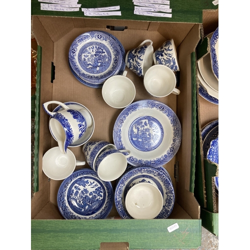 949 - Six boxes containing ceramics and glassware to include Old Willow, Wedgwood & Co., carnival glasswar... 