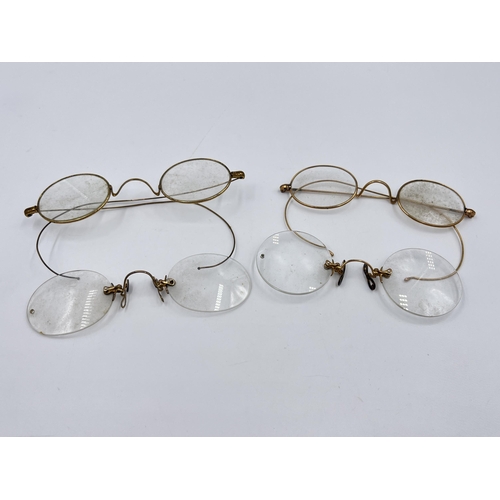 2270 - Four pairs of late 19th/early 20th century yellow metal pince-nez spectacles