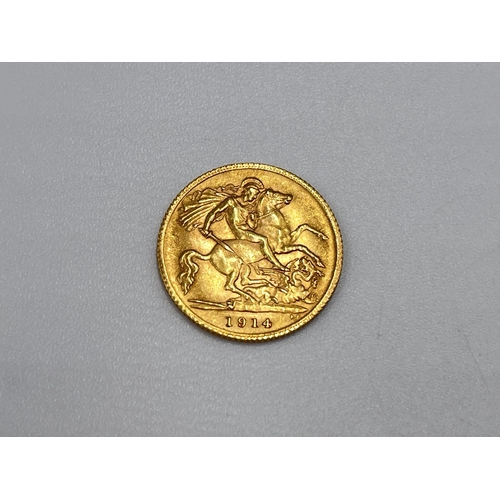 2290 - A 1914 George V gold half sovereign - approx. gross weight 4g