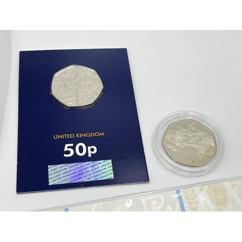 2293 - A collection of British commemorative coins to include Pobjoy Mint Climate Change £1 coin, The Royal... 