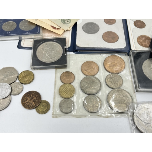 2294 - A collection of worldwide coins and bank notes to include 1876 silver five francs, 1941 United State... 