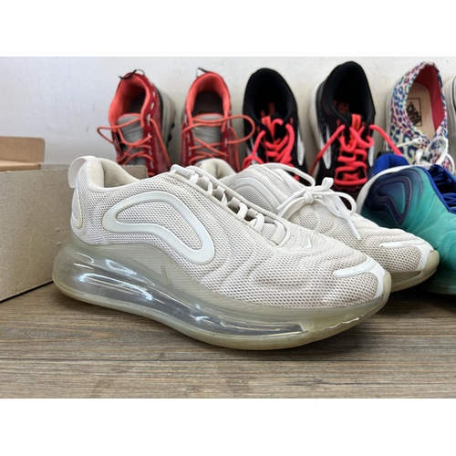 463 - A collection of footwear to include two pairs of Nike Airmax size 5 trainers, pair of Mizuno Wave Ul... 