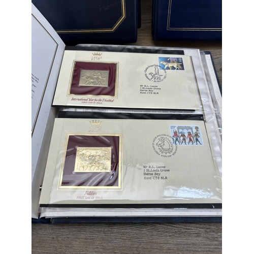 469 - Three First Day cover albums, two The Queen's Golden Jubilee and one 22ct Golden Replicas of British... 