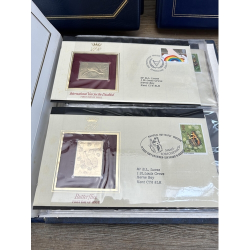 469 - Three First Day cover albums, two The Queen's Golden Jubilee and one 22ct Golden Replicas of British... 