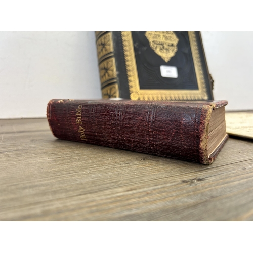 470 - Three 19th century items, one indenture dated 4th January 1868, one Holy Bible and one Bunyan's Pilg... 