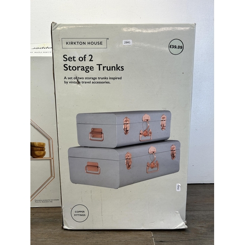 490 - Four pieces of homeware to include boxed Kirkton House copper octagon wire shelf, boxed set of two K... 