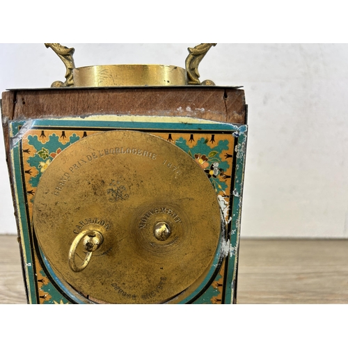 515 - A 19th century French Grand Prix De L'Horlogerie 1878 Chinoiserie enamel cased carriage alarm clock ... 