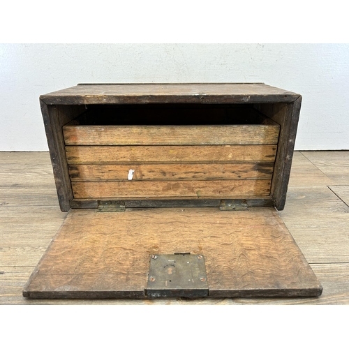 539 - An early 20th century oak engineer's tool cabinet - approx. 19cm high x 36cm wide x 18cm deep