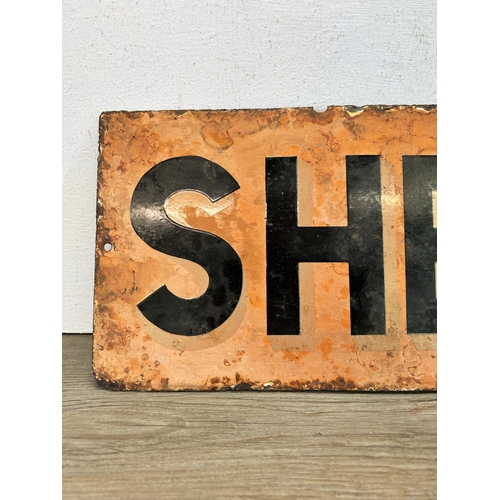 547 - A reproduction Shell enamel sign - approx. 20cm high x 48cm wide