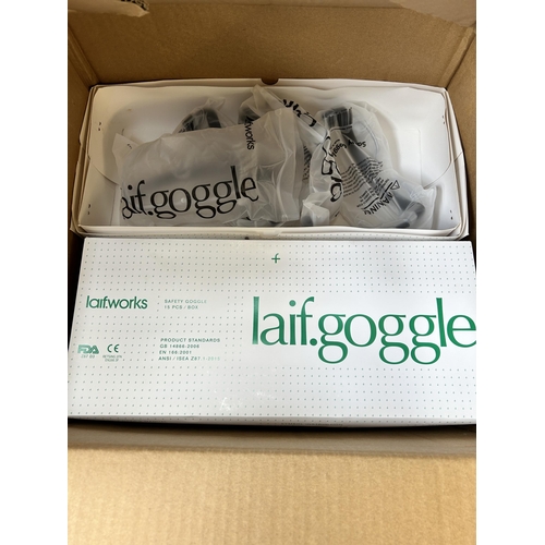 901 - Two boxes containing a large collection of boxed new and unused Laif safety goggles