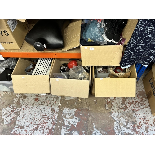 907 - Nine boxes containing lighting accessories, various sized nails, electrical goods etc.