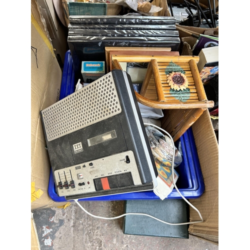 940 - Six boxes containing bamboo magazine rack, ITT 73 Studio stereo tape recorder with Grundig JDM micro... 