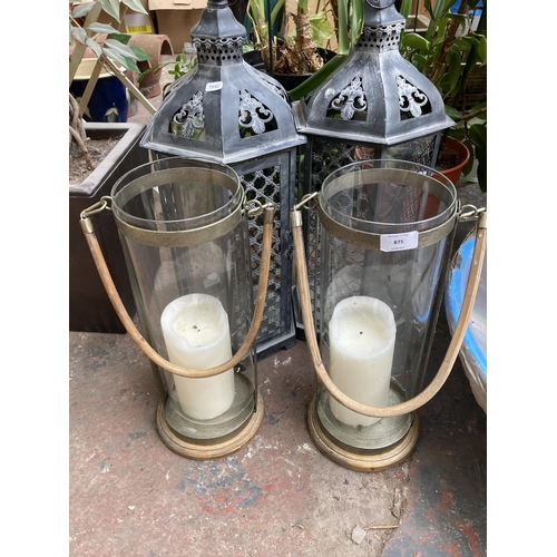 875 - Two pairs of outdoor hanging lanterns - largest approx. 65cm high