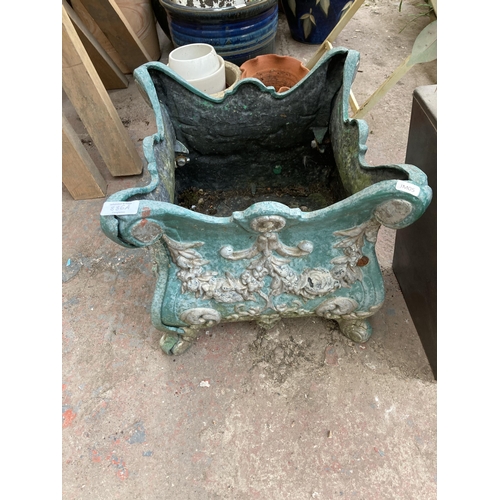 886A - A 19th century style cast metal planter - approx. 35cm high x 37cm square