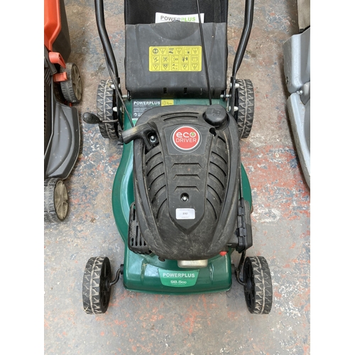 890 - A PowerPlus garden POW63771 98.5cc petrol lawn mower with instruction manual