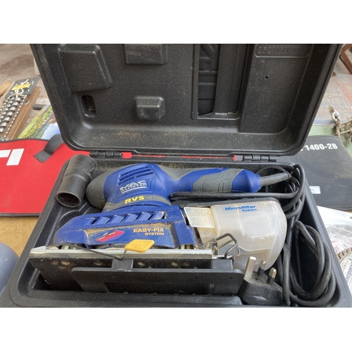 833 - Three cased 240v power tools, one GMC rotary hammer drill, one Power Plus hammer drill and one Mac A... 