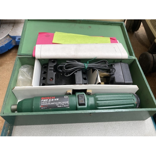 838 - A collection of boxed handheld power tools to include Draper cordless power drill with battery, Rols... 