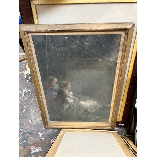 934 - A large collection of antique and later framed pictures and mirrors