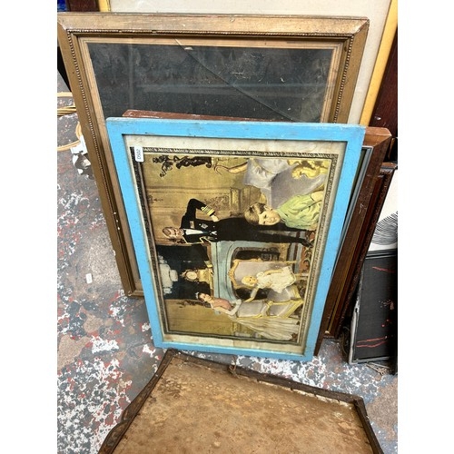 934 - A large collection of antique and later framed pictures and mirrors