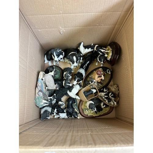 938 - Four boxes containing a large collection of ceramic border collie figurines, Oriental hand painted c... 