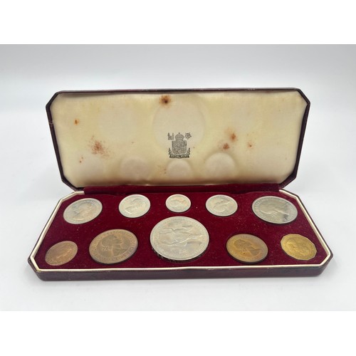 2294A - A cased 1953 Elizabeth II crown to farthing ten proof coin set