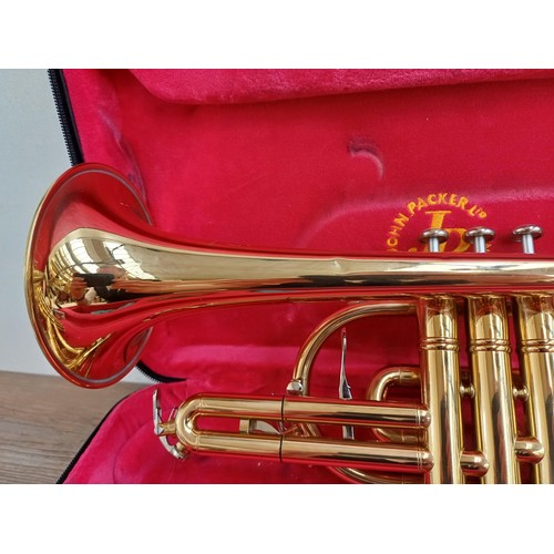 646 - A cased John Packer Ltd JP271SW B♭ Cornet with Denis Wick size 2 silver plated and John Packer mouth... 